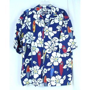 Duffies XLarge Mens Hawaiian Aloha Shirt USA Surf Boards Hibiscus All Cotton